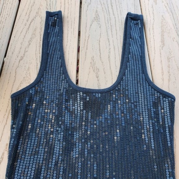 Express 2 Ribbed Tank Tops Sequins Black White Glam Cotton Scoop Shirt Casual XS - Picture 8 of 8